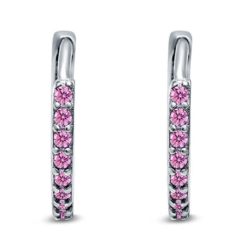 Half Eternity Hoop Earrings Round Simulated Pink CZ 925 Sterling Silver (16mm)